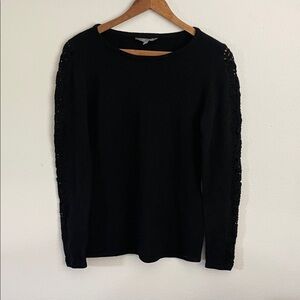 Neiman Marcus Midnight Black Lace Sleeve Blouse